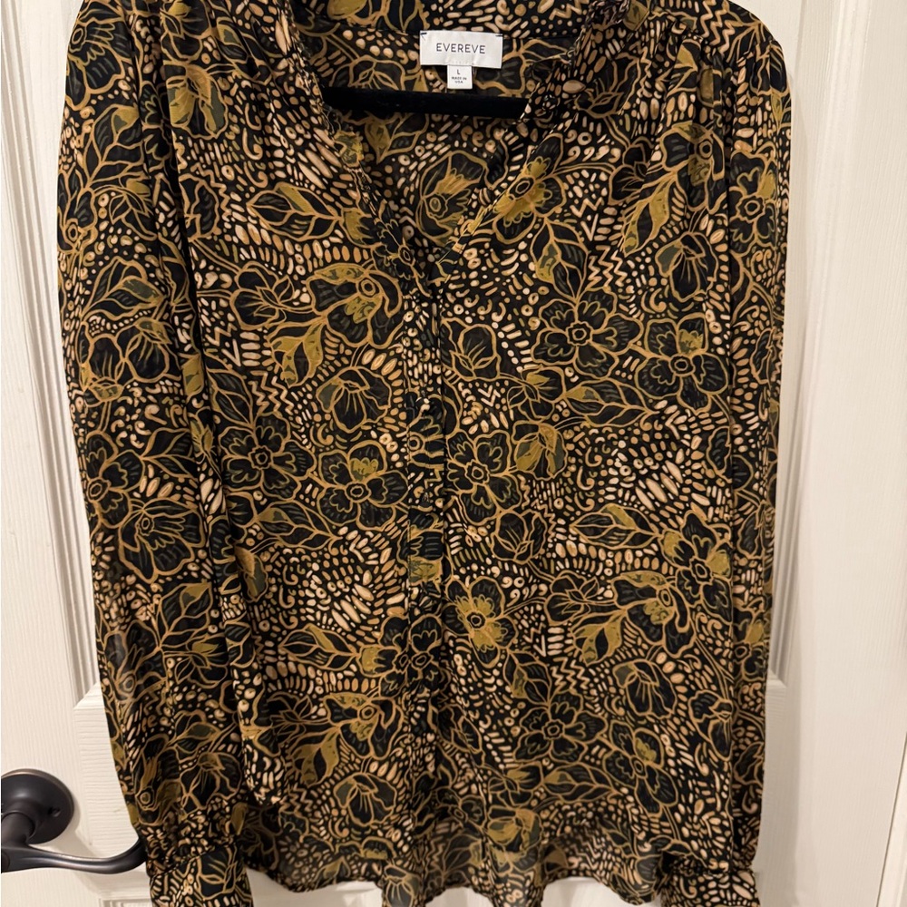 Evereve Sheer Black and Gold Floral Women's Top